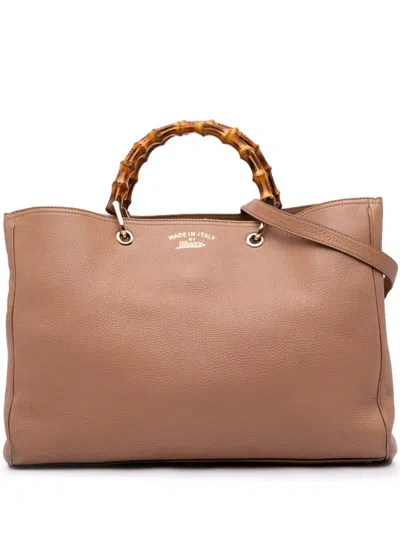 Pre-owned Gucci 2016-2024 Large Calfskin Bamboo Shopper Satchel