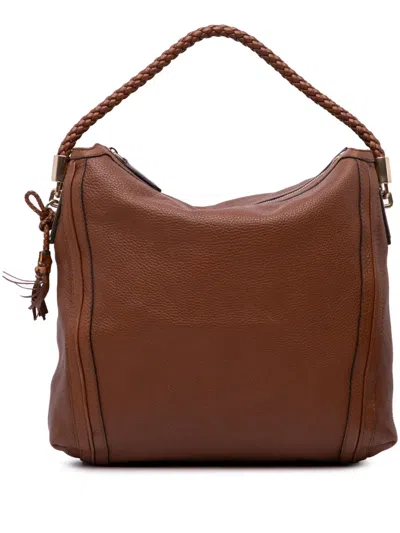 Pre-owned Gucci 2016-2024 Large Calfskin Bella Shoulder Bag In 褐色