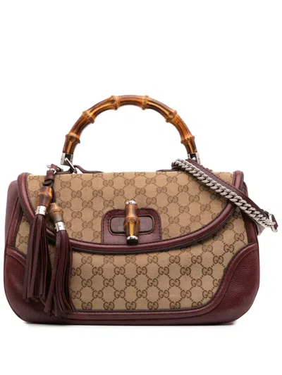 Pre-owned Gucci 2016-2024 Large Gg Canvas New Bamboo Top Handle Bag Satchel