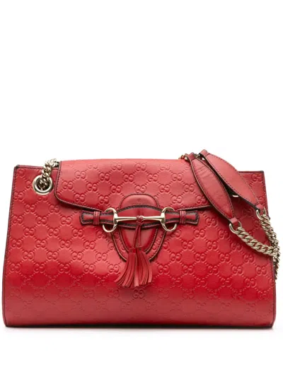 Pre-owned Gucci 2016-2024 Large Ssima Emily Shoulder Bag In Red