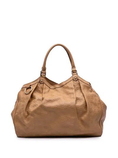 Pre-owned Gucci 2016-2024 Large Ssima Sukey Tote Bag In Brown