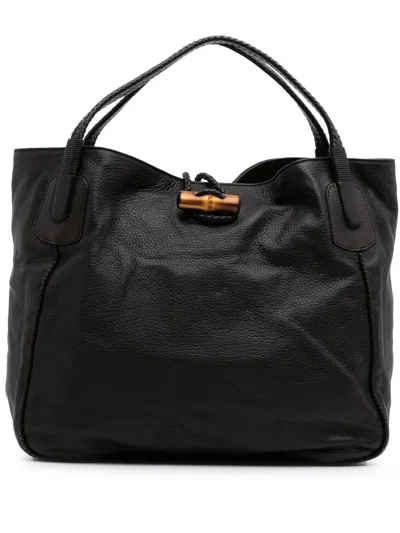 Pre-owned Gucci 2016-2024 Large Pebbled Deerskin Bamboo Hip Tote Bag