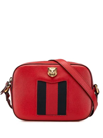 Pre-owned Gucci 2016-2024 Leather Animalier Web Disco Crossbody Bag In Red