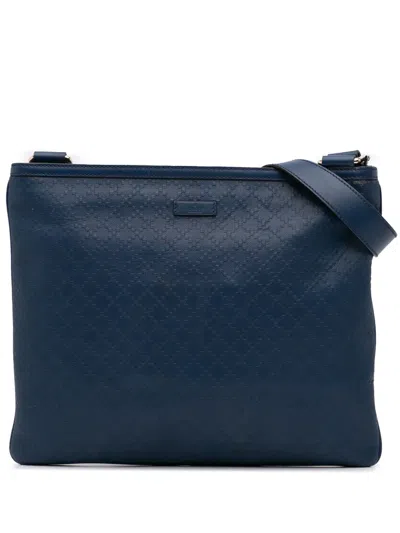 Pre-owned Gucci 2016-2024 Leather Diamante Hilary Lux Crossbody Bag In Blue