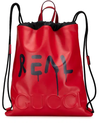 Pre-owned Gucci 2016-2024 Leather  Ghost Drawstring Backpack In Red