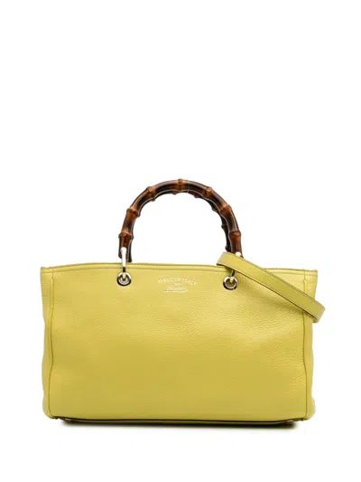 Pre-owned Gucci 2016-2024 Medium Calfskin Bamboo Shopper Satchel In Yellow