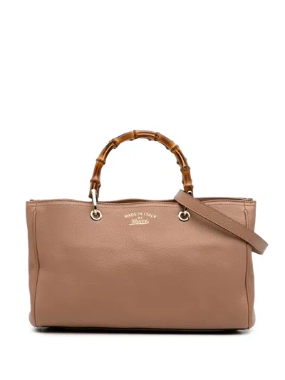 Pre-owned Gucci 2016-2024 Medium Calfskin Bamboo Shopper Satchel