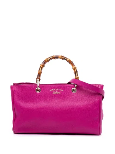 Pre-owned Gucci 2016-2024 Medium Calfskin Bamboo Shopper Satchel In Pink