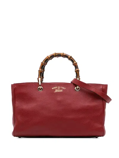 Pre-owned Gucci 2016-2024 Medium Calfskin Bamboo Shopper Satchel In Red