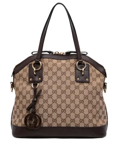 Pre-owned Gucci 2016-2024 Medium Gg Canvas Charm Dome Satchel In Brown