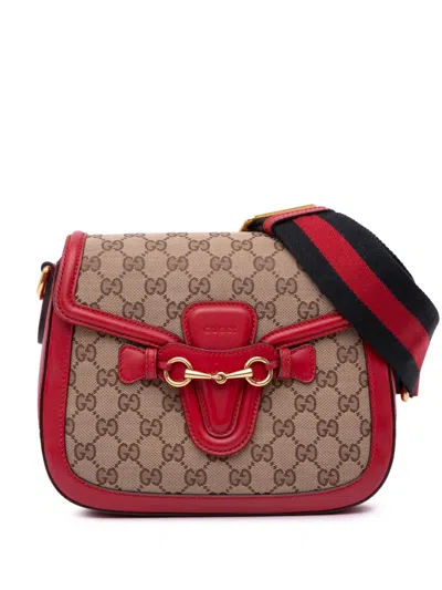 Pre-owned Gucci 2016-2024 Medium Gg Canvas Lady Web Crossbody Bag In 褐色