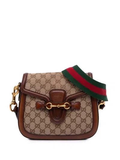 Pre-owned Gucci 2016-2024 Medium Gg Canvas Lady Web Crossbody Bag In Brown