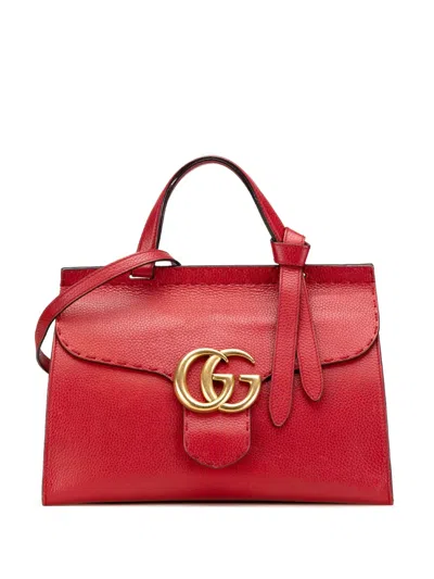 Pre-owned Gucci 2016-2024 Medium Gg Marmont Grained Leather Top Handle Satchel