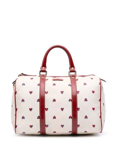 Pre-owned Gucci 2016-2024 Medium Gg Supreme Hearts Joy Boston Bag In White