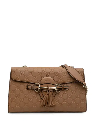 Pre-owned Gucci 2016-2024 Medium Ssima Emily Shoulder Bag In Brown