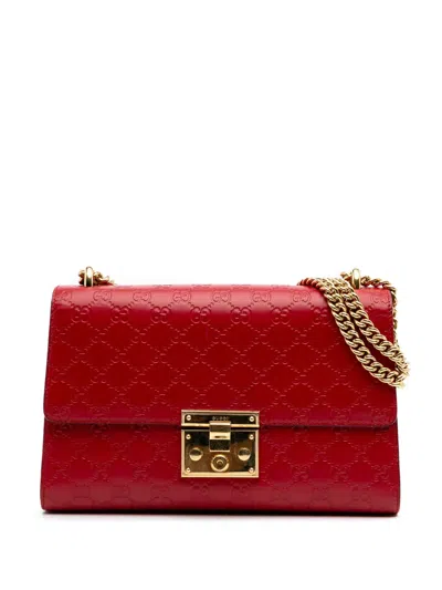 Pre-owned Gucci 2016-2024 Medium Ssima Padlock Shoulder Bag In Red