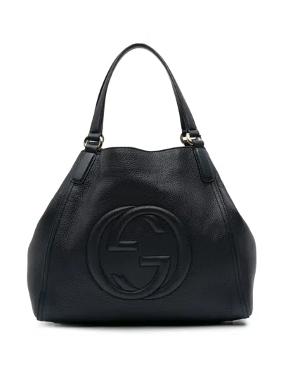 Pre-owned Gucci 2016-2024 Medium Leather Soho Cellarius Tote Bag In Black