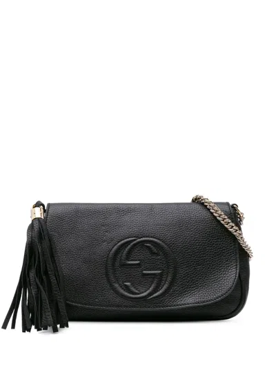 Pre-owned Gucci 2016-2024 Medium Leather Soho Chain Flap Crossbody Bag In Black