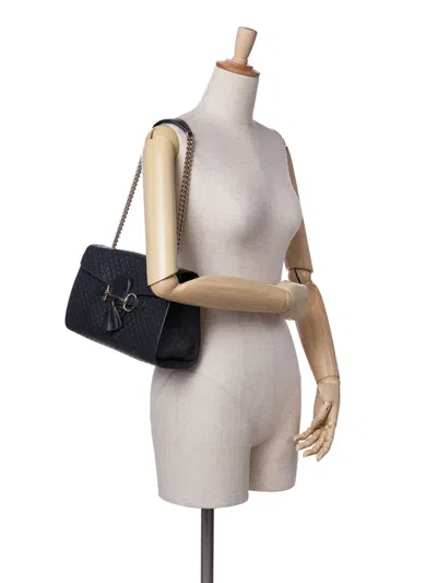 Pre-owned Gucci 2016-2024 Medium Microssima Emily Shoulder Bag In Black