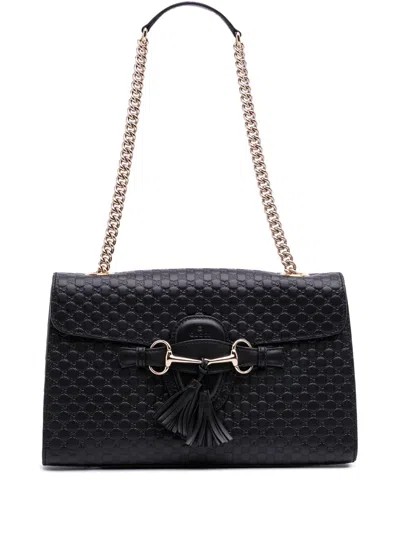 Pre-owned Gucci 2016-2024 Medium Microssima Emily Shoulder Bag In Black