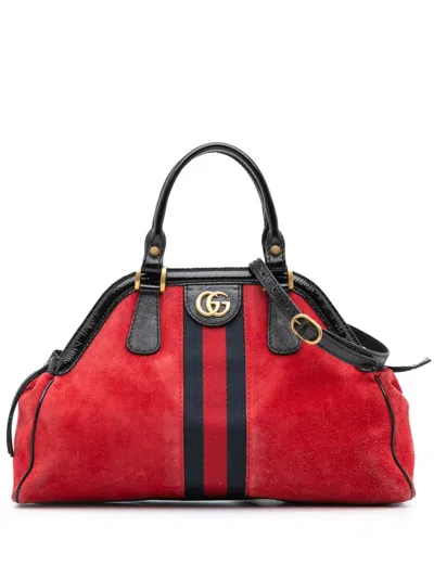 Pre-owned Gucci 2016-2024 Medium Rebelle Suede Satchel In 红色