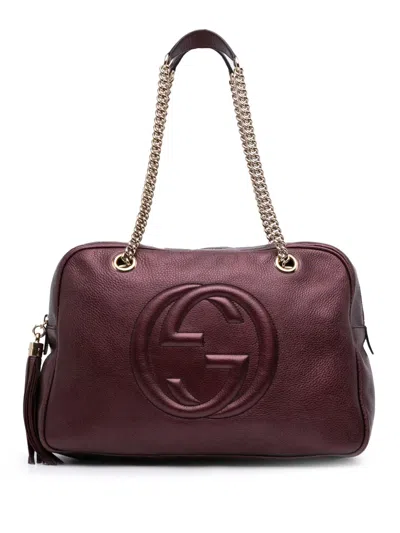 Pre-owned Gucci 2016-2024 Metallic Leather Soho Chain Shoulder Bag In Red