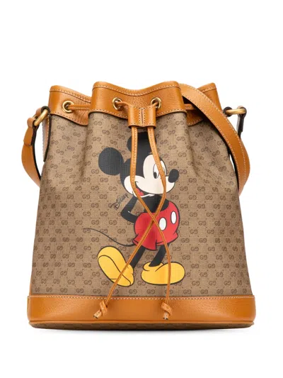 Pre-owned Gucci 2016-2024 Micro Gg Supreme Mickey Mouse Bucket Bag