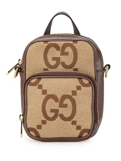 Pre-owned Gucci 2016-2024 Micro Jumbo Gg Canvas Web Top Handle Bag Satchel In Brown