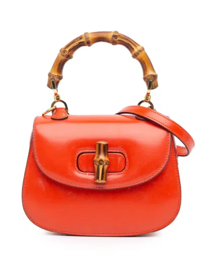 Pre-owned Gucci 2016-2024 Mini Calfskin 1947 Bamboo Top Handle Bag Satchel In Orange