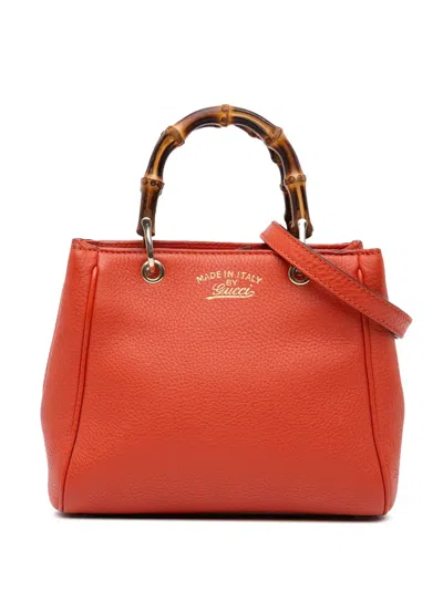Pre-owned Gucci 2016-2024 Mini Calfskin Bamboo Shopper Satchel In Orange