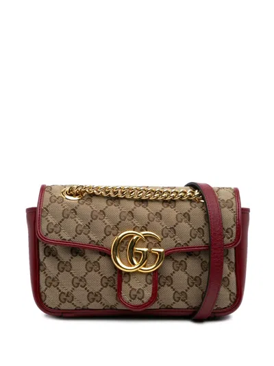Pre-owned Gucci 2016-2024 Mini Gg Marmont Matelasse Canvas Flap Crossbody Bag In Brown