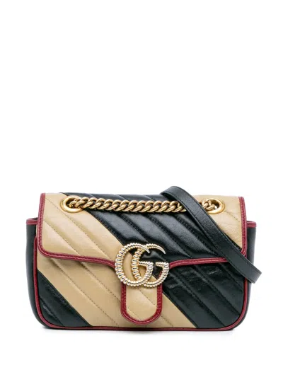 Pre-owned Gucci 2016-2024 Mini Gg Marmont Matelasse Leather Torchon Flap Crossbody Bag In Brown