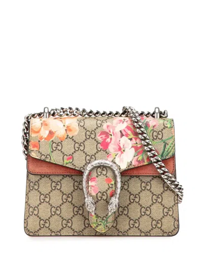 Pre-owned Gucci 2016-2024 Mini Gg Supreme Blooms Dionysus Crossbody Bag In Brown