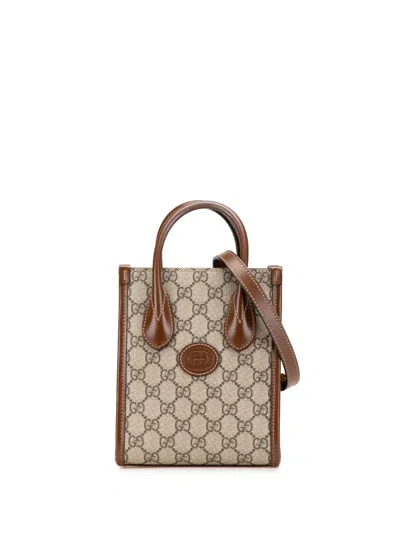 Pre-owned Gucci 2016-2024 Mini Gg Supreme Interlocking G Satchel In Brown