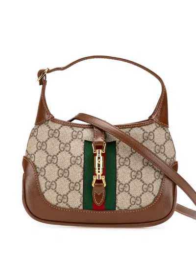 Pre-owned Gucci 2016-2024 Mini Gg Supreme Jackie 1961 Crossbody Bag In Brown