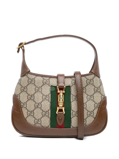 Pre-owned Gucci 2016-2024 Mini Gg Supreme Jackie 1961 Crossbody Bag In Brown