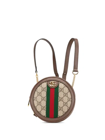 Pre-owned Gucci 2016-2024 Mini Gg Supreme Round Ophidia Backpack In Brown