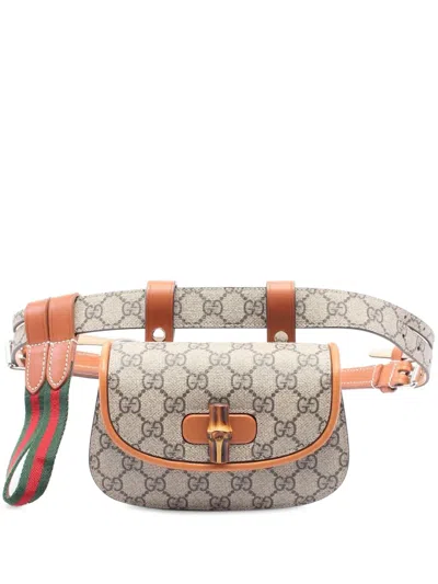 Pre-owned Gucci 2016-2024 Mini Gg Supreme Web Bamboo 1947 Belt Bag In Brown