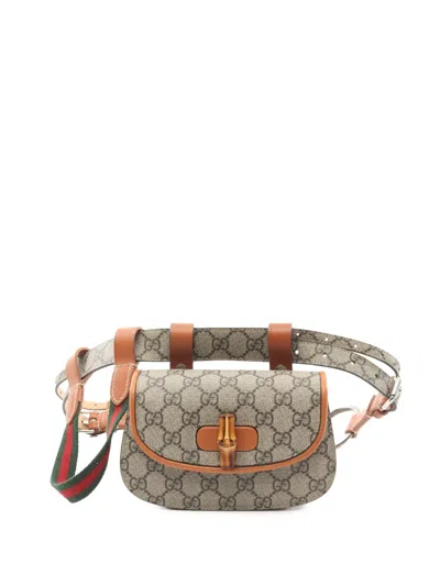 Pre-owned Gucci 2016-2024 Mini Gg Supreme Web Bamboo 1947 Belt Bag In Brown
