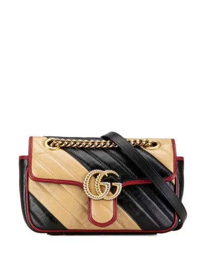 Pre-owned Gucci 2016-2024 Mini Leather Gg Marmont Torchon Crossbody Bag In Brown