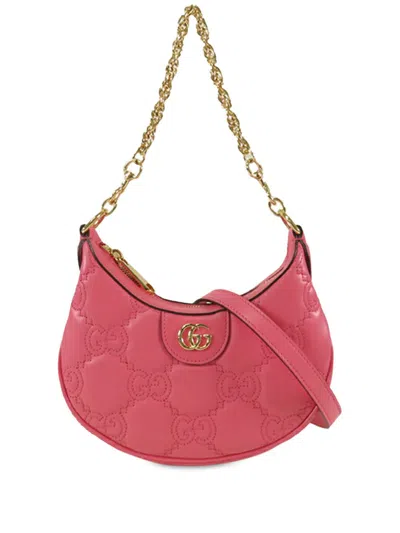 Pre-owned Gucci 2016-2024 Mini Leather Gg Matelasse Marmont Satchel In Pink