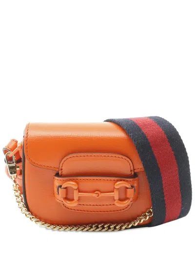 Pre-owned Gucci 2016-2024 Mini Leather Horsebit 1955 Web Satchel In Orange
