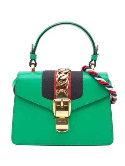 Pre-owned Gucci 2016-2024 Mini Leather Sylvie Satchel In 绿色