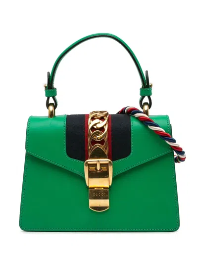 Pre-owned Gucci 2016-2024 Mini Leather Sylvie Satchel In Green