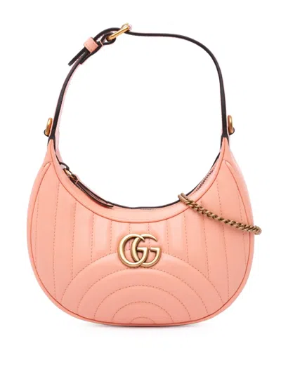 Pre-owned Gucci 2016-2024 Mini Matelasse Leather Gg Marmont Half Moon Hobo Satchel In Pink