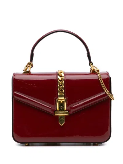 Pre-owned Gucci 2016-2024 Mini Patent Sylvie 1969 Top Handle Bag Satchel In Red