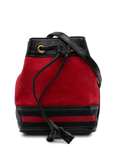 Pre-owned Gucci 2016-2024 Mini Suede And Patent Web Ophidia Bucket Bag