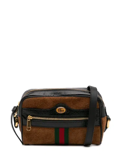 Pre-owned Gucci 2016-2024 Mini Suede Ophidia Crossbody Bag In Black