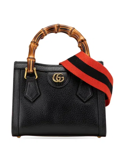 Pre-owned Gucci 2016-2024 Small Calfskin Bamboo Diana Satchel In Black