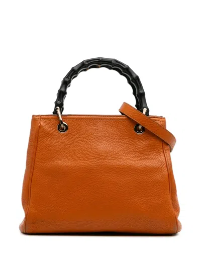 Pre-owned Gucci 2016-2024 Small Calfskin Bamboo Shopper Satchel In Orange